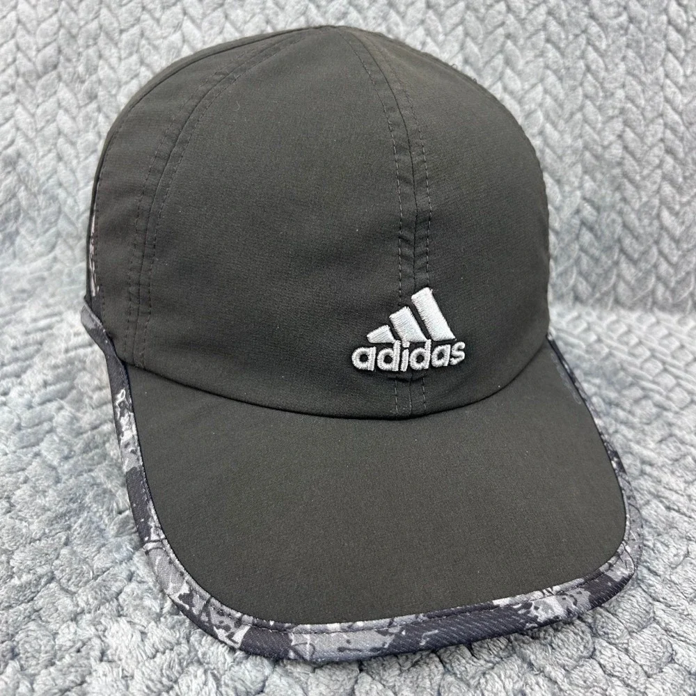 Adidas Logo Unisex Black Adizero Running Hat Adjustable Camo Trim OSFM